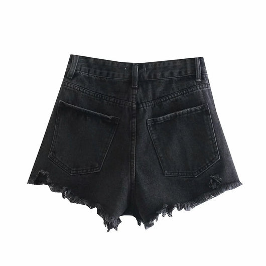 Short Denim de Cintura Alta con Corte Ancho y Detalles Rotos - Image 15