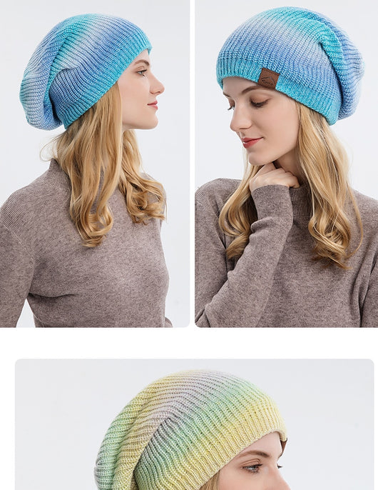 Gorro de Lana Tejido Degradado Tie-Dye Arcoíris para Mujer - Image 18