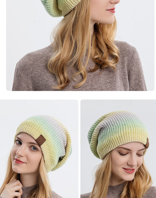 Gorro de Lana Tejido Degradado Tie-Dye Arcoíris para Mujer - Image 19
