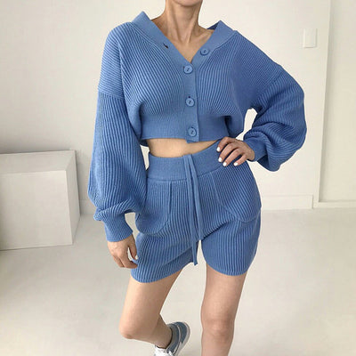 Conjunto Casual Cardigan Escote V con Short Cintura Alta - Image 7