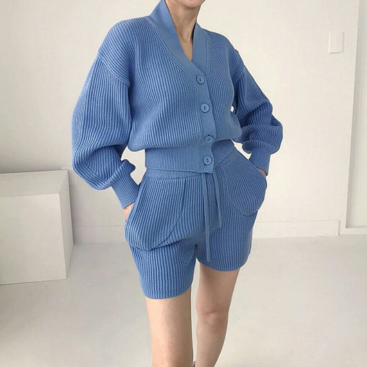 Conjunto Casual Cardigan Escote V con Short Cintura Alta - Image 10