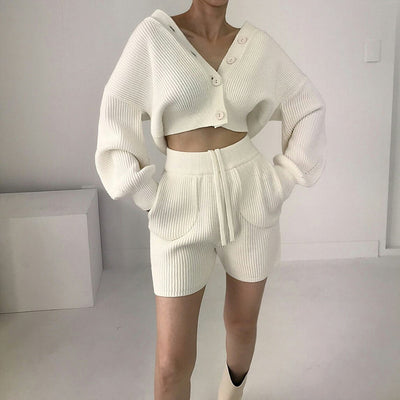 Conjunto Casual Cardigan Escote V con Short Cintura Alta - Image 12