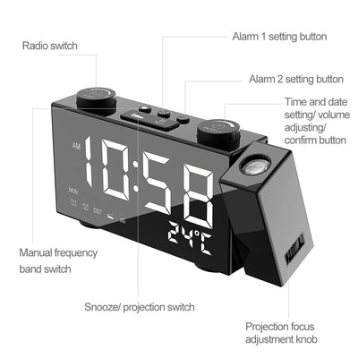 Reloj Despertador con Proyección FM, Pantalla Digital, Carga USB y Termómetro - Image 13