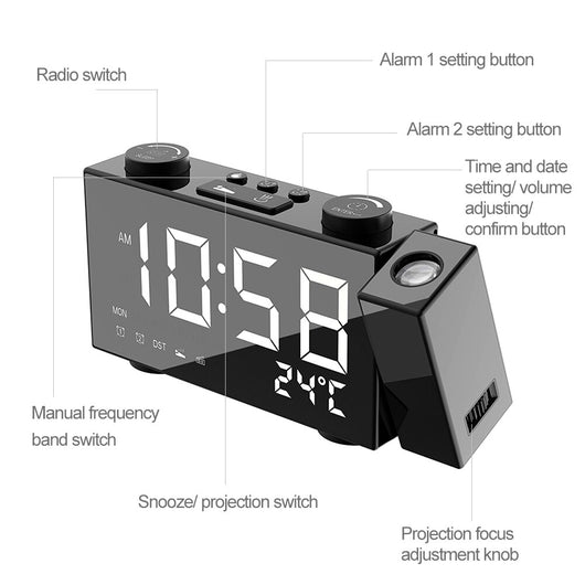 Reloj Despertador con Proyección FM, Pantalla Digital, Carga USB y Termómetro - Image 13