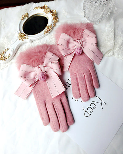 Guantes Cálidos con Moño y Pompón de Pelaje - Image 11