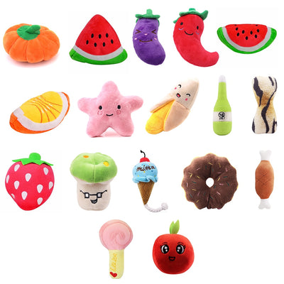 Purple plush eggplant pet toy with a green stem and an embroidered happy face, designed for dogs and cats. - Image 29