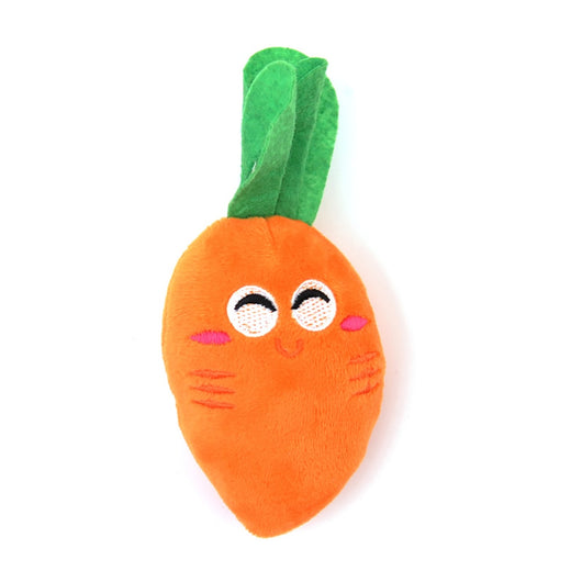 Purple plush eggplant pet toy with a green stem and an embroidered happy face, designed for dogs and cats. - Image 33