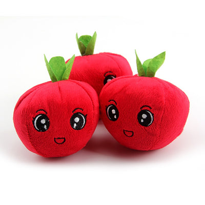 Purple plush eggplant pet toy with a green stem and an embroidered happy face, designed for dogs and cats. - Image 36