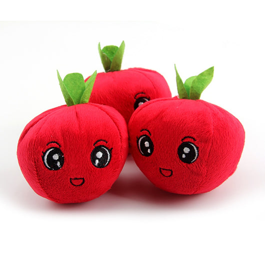 Purple plush eggplant pet toy with a green stem and an embroidered happy face, designed for dogs and cats. - Image 36