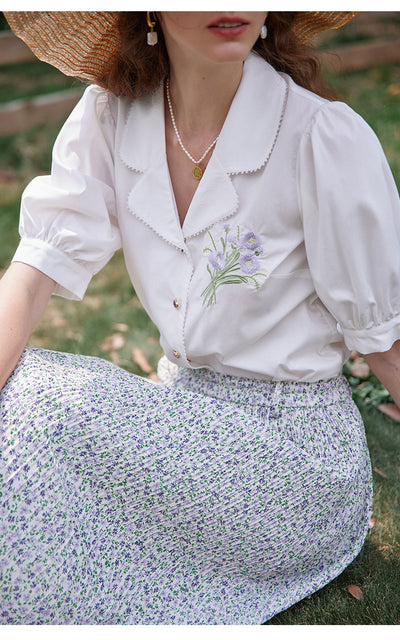 Blusa Modal Retro Francesa con Bordados para Mujer - Image 6
