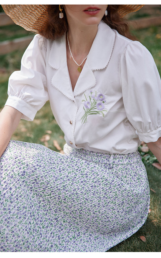 Blusa Modal Retro Francesa con Bordados para Mujer - Image 6
