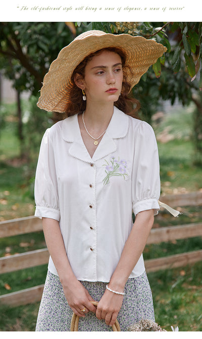 Blusa Modal Retro Francesa con Bordados para Mujer - Image 8