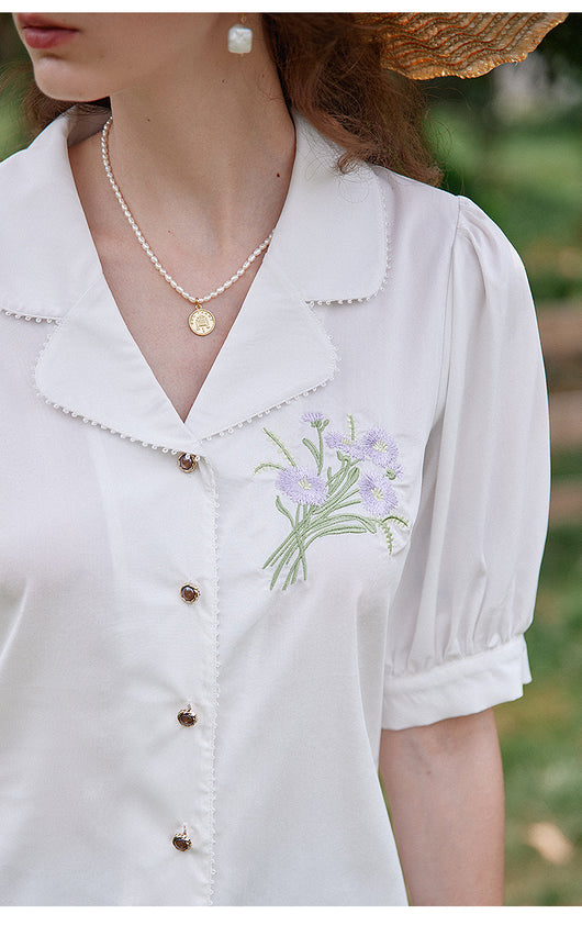 Blusa Modal Retro Francesa con Bordados para Mujer - Image 9