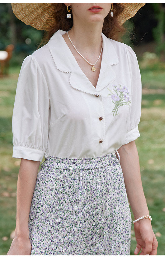 Blusa Modal Retro Francesa con Bordados para Mujer - Image 14