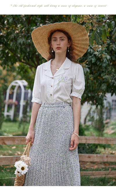 Blusa Modal Retro Francesa con Bordados para Mujer - Image 16