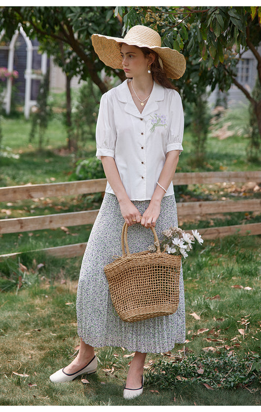 Blusa Modal Retro Francesa con Bordados para Mujer - Image 17