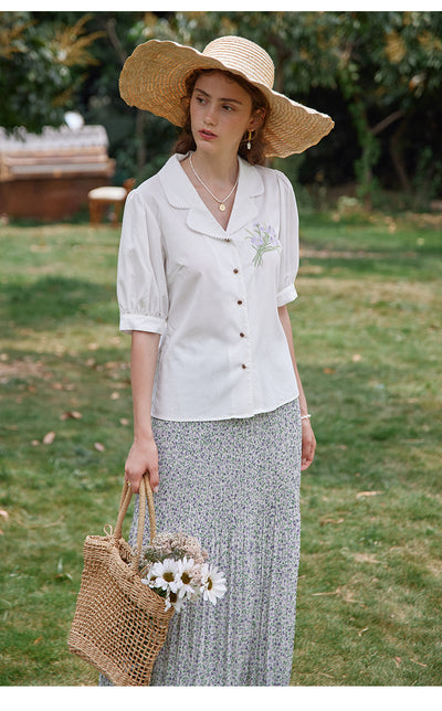 Blusa Modal Retro Francesa con Bordados para Mujer - Image 18