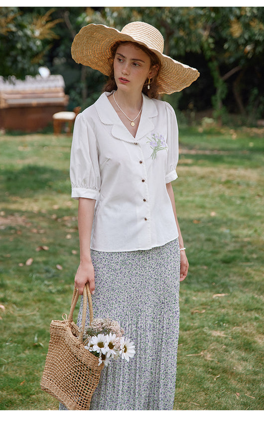 Blusa Modal Retro Francesa con Bordados para Mujer - Image 18