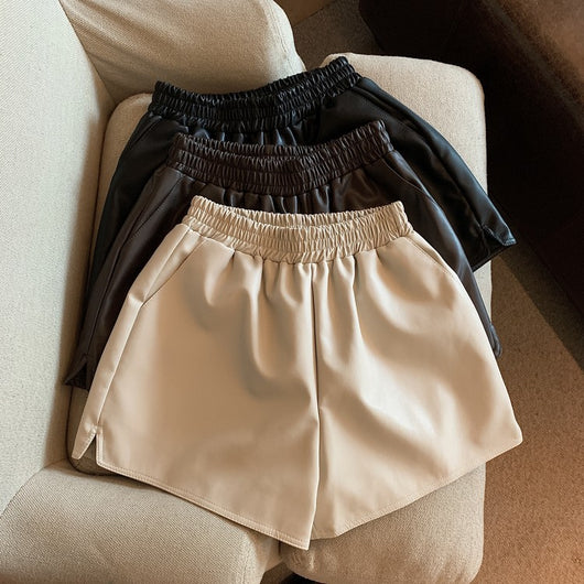 Shorts de Cuero Sintético Mujer Cintura Alta Suelta con Abertura - Image 10