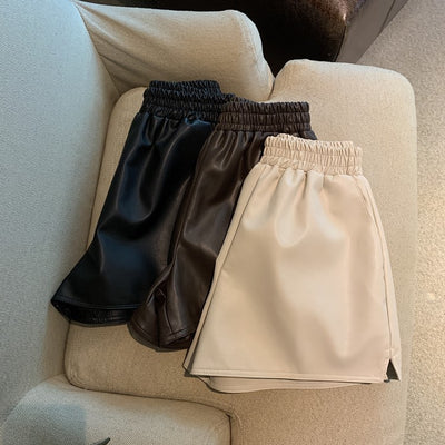 Shorts de Cuero Sintético Mujer Cintura Alta Suelta con Abertura - Image 15