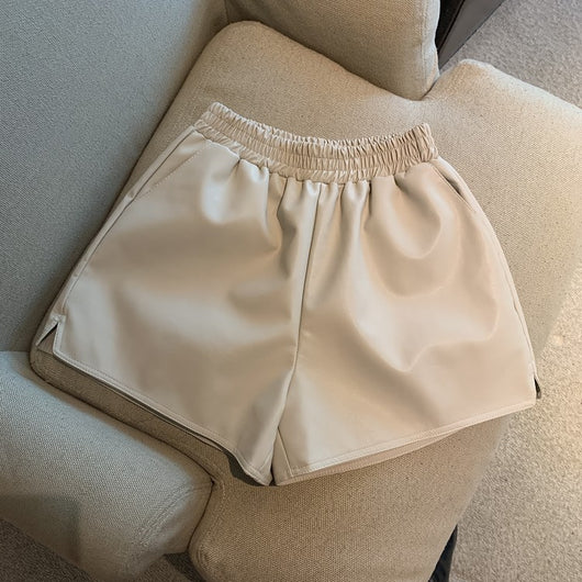 Shorts de Cuero Sintético Mujer Cintura Alta Suelta con Abertura - Image 18