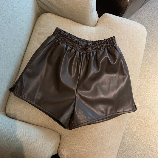 Shorts de Cuero Sintético Mujer Cintura Alta Suelta con Abertura - Image 21