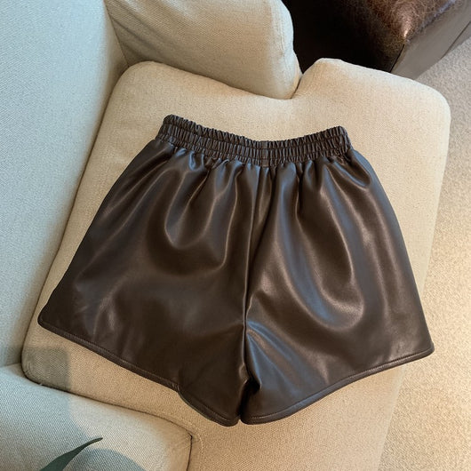 Shorts de Cuero Sintético Mujer Cintura Alta Suelta con Abertura - Image 22