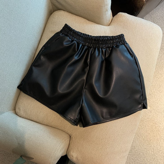 Shorts de Cuero Sintético Mujer Cintura Alta Suelta con Abertura - Image 23