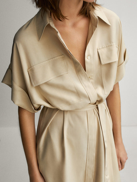 Vestido Camisero Suelto con Cinturón y Bolsillos - Image 11