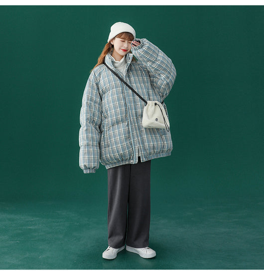 Abrigo Acolchado a Cuadros para Mujer - Chaqueta Corta Abrigadora - Image 24