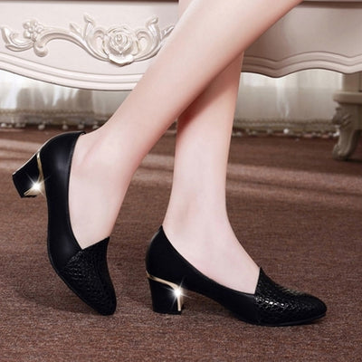 Zapatos de Trabajo Mujer Tacón Grueso Punta Fina Talla Grande Comodidad Profesional