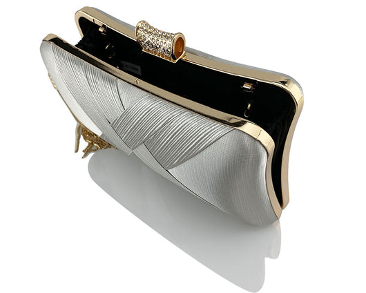 Bolso de Noche Elegante con Cierre Diamante Trenzado y Flecos Metálicos - Image 22