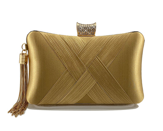 Bolso de Noche Elegante con Cierre Diamante Trenzado y Flecos Metálicos - Image 23