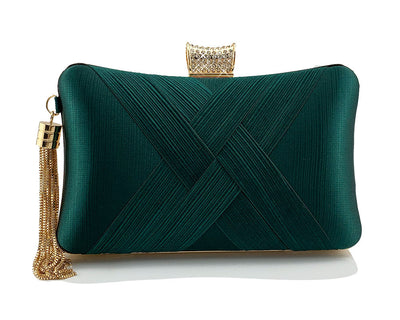 Bolso de Noche Elegante con Cierre Diamante Trenzado y Flecos Metálicos - Image 26