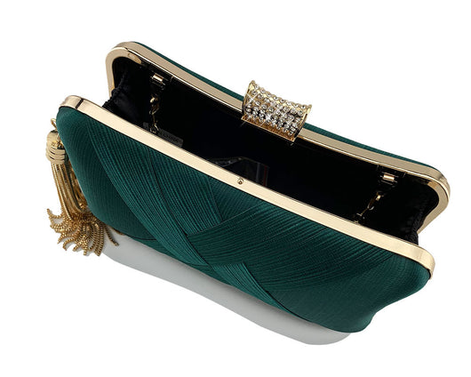 Bolso de Noche Elegante con Cierre Diamante Trenzado y Flecos Metálicos - Image 29