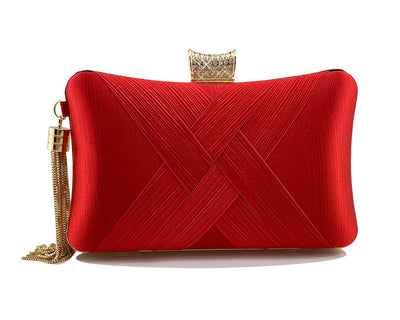 Bolso de Noche Elegante con Cierre Diamante Trenzado y Flecos Metálicos - Image 30