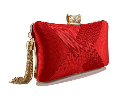 Bolso de Noche Elegante con Cierre Diamante Trenzado y Flecos Metálicos - Image 31