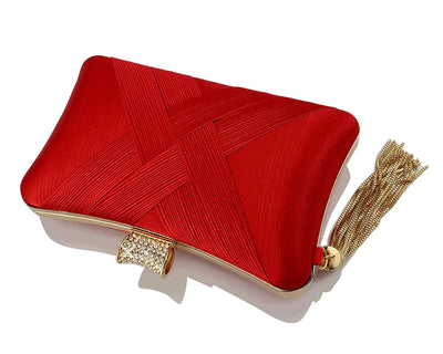 Bolso de Noche Elegante con Cierre Diamante Trenzado y Flecos Metálicos - Image 32