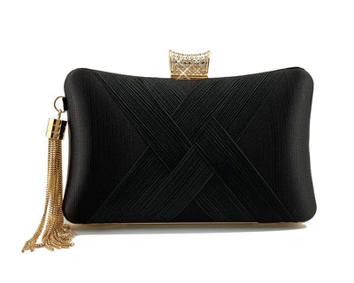 Bolso de Noche Elegante con Cierre Diamante Trenzado y Flecos Metálicos - Image 34