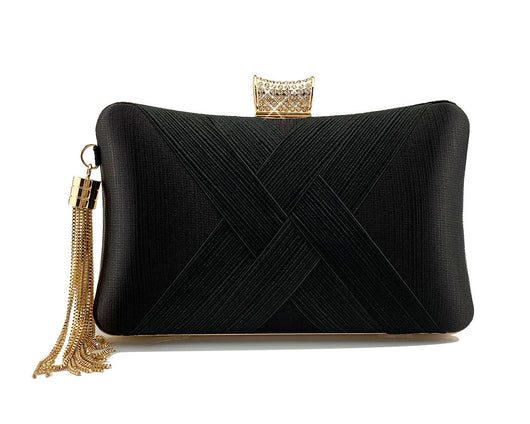 Bolso de Noche Elegante con Cierre Diamante Trenzado y Flecos Metálicos - Image 34