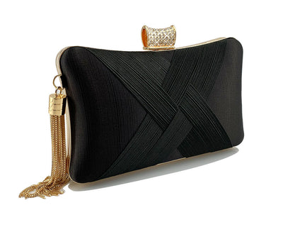 Bolso de Noche Elegante con Cierre Diamante Trenzado y Flecos Metálicos - Image 36