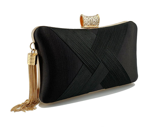 Bolso de Noche Elegante con Cierre Diamante Trenzado y Flecos Metálicos - Image 36