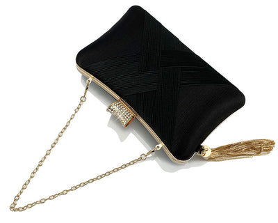Bolso de Noche Elegante con Cierre Diamante Trenzado y Flecos Metálicos - Image 37