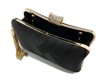 Bolso de Noche Elegante con Cierre Diamante Trenzado y Flecos Metálicos - Image 38