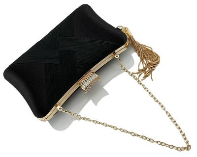Bolso de Noche Elegante con Cierre Diamante Trenzado y Flecos Metálicos - Image 39