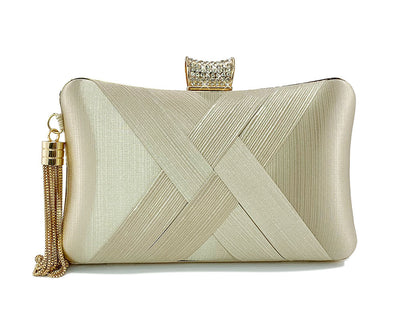 Bolso de Noche Elegante con Cierre Diamante Trenzado y Flecos Metálicos - Image 41