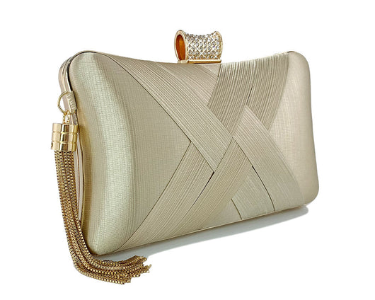 Bolso de Noche Elegante con Cierre Diamante Trenzado y Flecos Metálicos - Image 43