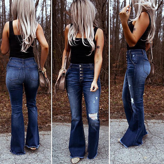 Pantalones Vaqueros Flare de Talle Alto con Rotos y Stretch - Image 9