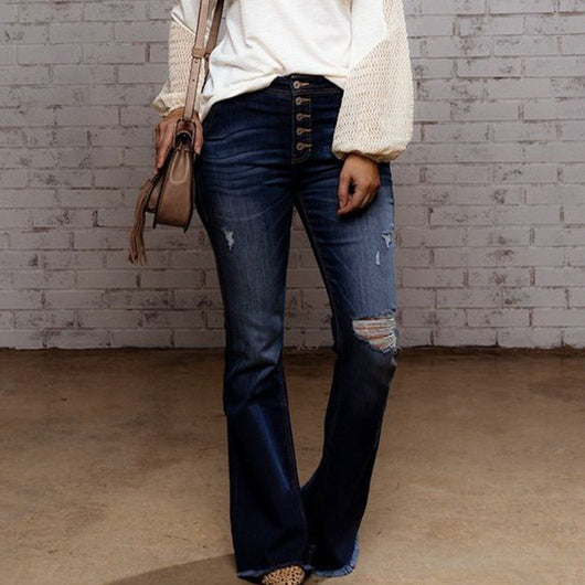 Pantalones Vaqueros Flare de Talle Alto con Rotos y Stretch - Image 10
