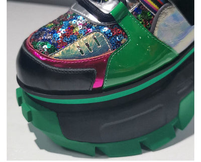 Zapatos Plataforma con Lentejuelas de Cuero y Bloques de Color - Image 12